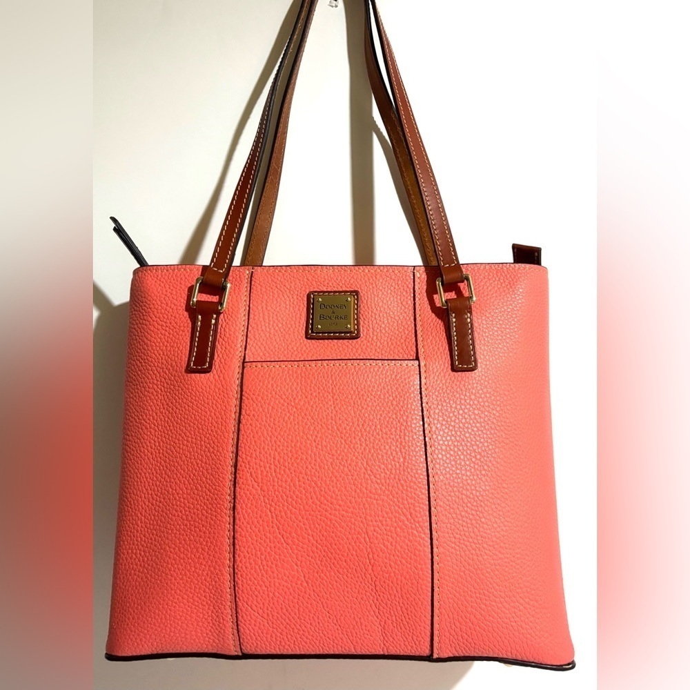 Dooney & Bourke Coral And Brown Shoulder Bag With Leather Straps